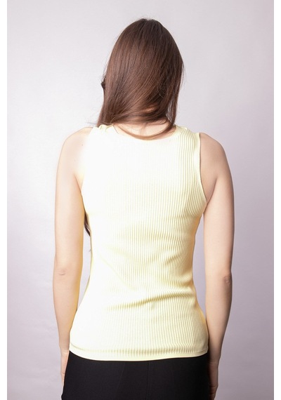 Kadın Likralı Esnek Triko V Yaka Kaşkorse Body Bluz-sarı Sari