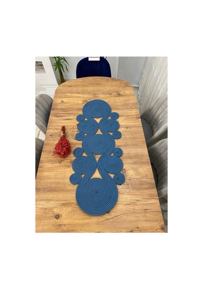 Jüt, Hasır,sarmal Model, Dekoratif Masa Örtüsü, Runner 40x110 Cm, Sehpa Örtüsü, Bohem Tarzı Petrol Petrol
