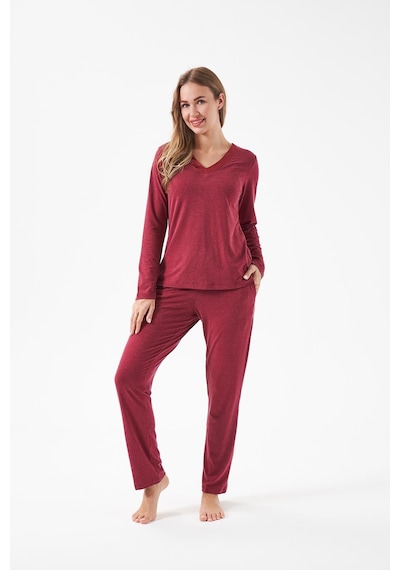 Relax Mode Kadın V Yaka Pijama Takım - 28091r Bordo Relax Mode Kadın V Yaka Pijama Takım - 28091r Bordo