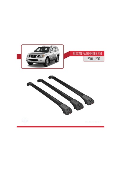 Nissan Pathfinder R51 2004-2012 Arası İle Uyumlu Ace-1 Ara Atkı Tavan Barı Siyah 3 Adet Bar