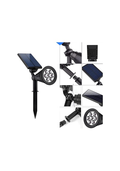 Solar Güneş Enerjili Bahçe Lambası 7 Led'li - Ip65 Su Geçirmez Ayarlanabilir Led Projektör, Dış Mekan Çim, Pati