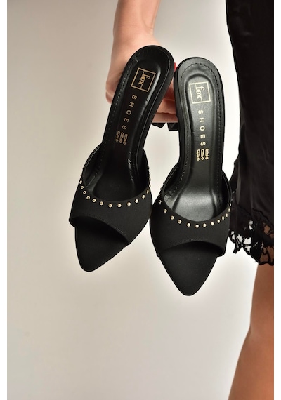 Fox Shoes Y518191204 Siyah Kumaş İnce Topuklu Kadın Terlik Siyah