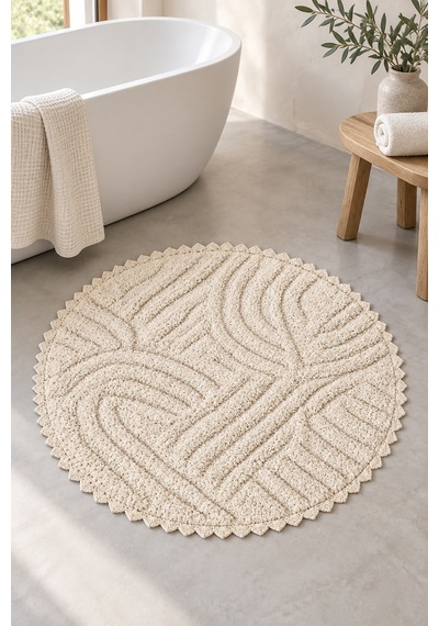 Alanur Bodrum Tufting Cotton Pamuklu El Işi Örgülü 90 X 90 Cm Paspas 113 Bej