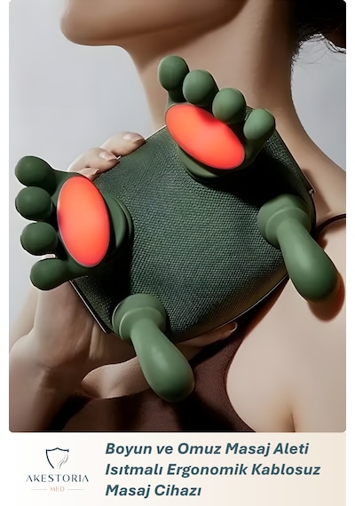 Boyun Ve Omuz Masaj Aleti Isıtmalı Ergonomik Kablosuz Masaj Cihazı Koyu Yeşil