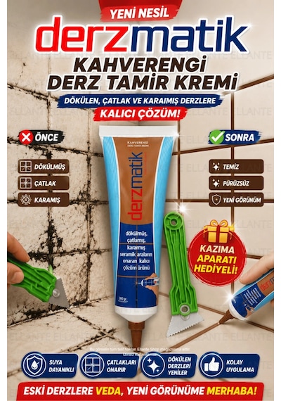 Kahverengi Derz Tamir Kremi 360 Gr Fayans Ve Seramik Derz Yenileyici Çatlak, Dökülen Ve Kararmış