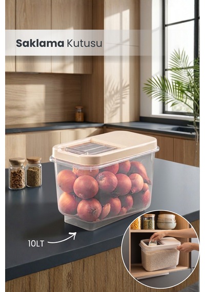Çok Amaçlı Saklama Kabı 10lt Multibox- Erzak Bakliyat Deterjanlık Saklama Kutusu Bej