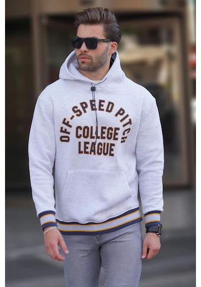 Madmext Karmelanj Kapüşonlu Cep Detaylı Baskılı Erkek Sweatshirt 7068 Çok Renkli