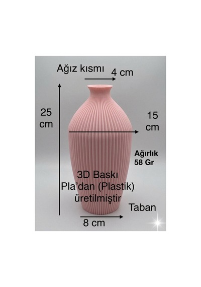 Modern Dekoratif Vazo - 3d Baskı Tasarım Obje - Salon Ve Ofis İçin Estetik Biblo - 25 Yükseklik Cm Pembe
