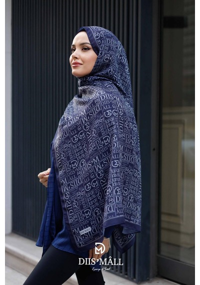 Mimiyum Desenli Özel Premium Soft Şal Lacivert