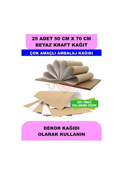 25 Adet 50cm X 70cm 120 Gr. Çift Yönlü Beyaz Kraft Ambalaj Kağıdı, Hediye Ürün Paketi, Oto Paspası, Çocuk Etkinlik