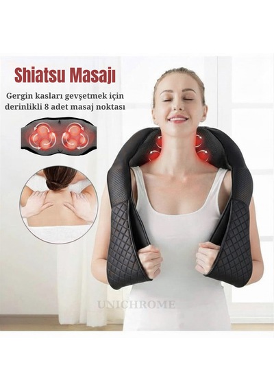 Kneading Ovmalı Isıtmalı Masaj Yastığı Boyun Bel Sırt Omuz Şarjlı Masaj Aleti Siyah - Gri
