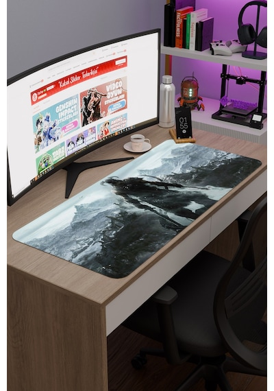 Skyrim Kaymaz Dikişli Kauçuk Oyuncu Mousepad V1 - 90x40 Xxl Gaming Mouse Pad Fare Altlığı