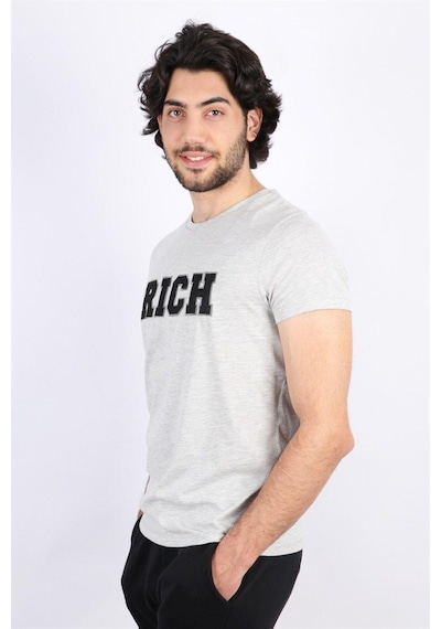 Rich Erkek Nakış Baskılı T-shirt Gri