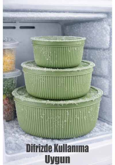 Saklama Kabı 3'lü Set 1550 - 1000 - 550ml Depolama Kutusu - Gıda Çerezlik Hobi Çok Amaçlı Box Yeşil