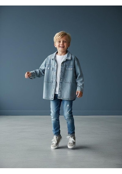 Zekids Erkek Çocuk Cepli Kot Ceket-16657 Mavi