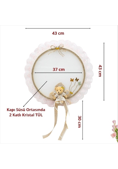Süslebabypartystore Güpürlü Ve Ayıcıklı 37Cm Kasnak Kapı Süsü - Pembe