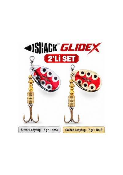 Fishack Glidex 2'li Döner Kaşık Seti - Silver Ladybug 7 Gr No:3 + Golden Ladybug 7 Gr No:3