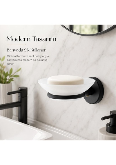 Alper Banyo Sabunluk Siyah, Duvar Tipi, Metal, Yapışkanlı Ve Vidalı Montaj, 35 Mm Oval Bantlı Banyo Aksesuarı Çok Renkli