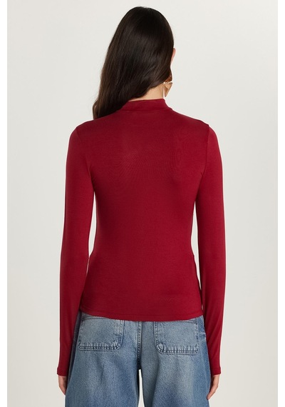 Tudors Kadın Regular Fit Klasik Kesim Viskon Kumaş Balıkçı Yaka Bordo Bluz -34617 Bordo