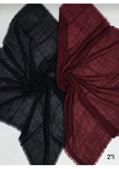 Özense 2'li Flamlı Pamuklu Terletmeyen 100x100 Cm 4 Mevsim Kullanılabilir Yazma Eşarp Bordo - Siyah