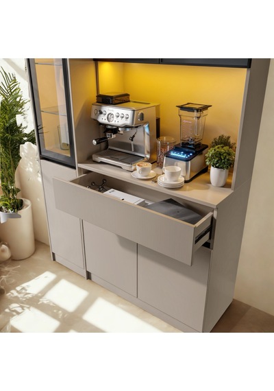Auren Mıdı Sol Vitrinli Led Li Modüler Kahve Köşesi Kum Beji Mdf Kahve Dolabı, Siyah Füme Cam Vitrinli, Modern Kahve Istasyonu, Geniş Depolama Alanı Auren Mıdı Sol Vitrinli Led Li Modüler Kahve Köşesi Kum Beji Mdf Kahve Dolabı, Siyah Füme Cam Vitrinli, Modern Kahve Istasyonu, Geniş Depolama Alanı