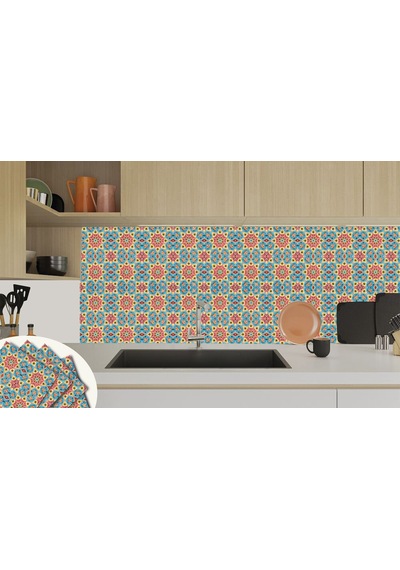 Tink Kendinden Yapışkanlı Renkli Selçuklu Desenli Pvc Karo 30x30 Cm
