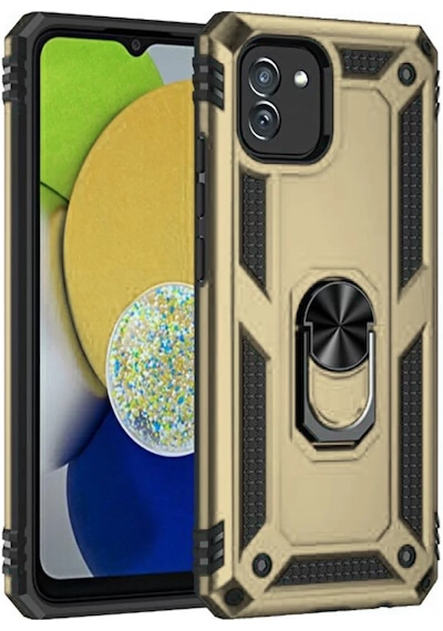 Newface Samsung Galaxy A03 Kılıf Sofya Yüzüklü Silikon Kapak - Gold Altın