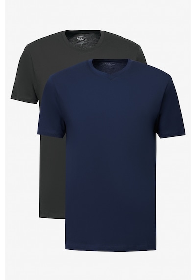 AC&Co / Altınyıldız Classics Erkek 2'li Paket Slim Fit Dar Kesim Pamuklu Basic Tişört Sıyah - Lacivert Siyah - Lacivert