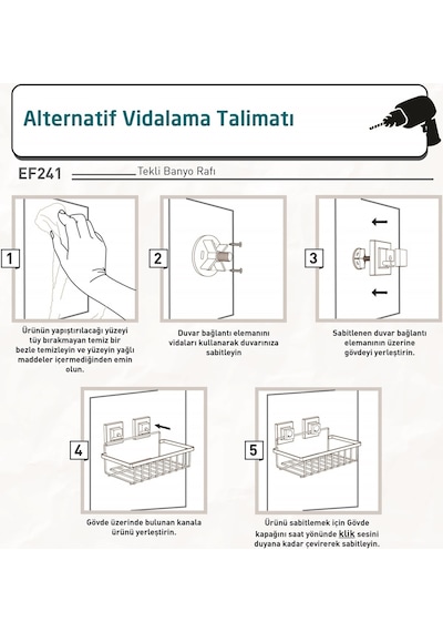 Teknotel Easyfıx Yapıskanlı Tek Katlı Banyo Rafı Krom Ef241