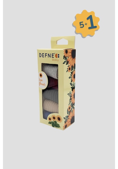 Defne Baby 5+1 Çift Premium Pamuklu Jakar Desenli Bebek Çorap Seti Sunflower Koleksiyonu Çok Renkli