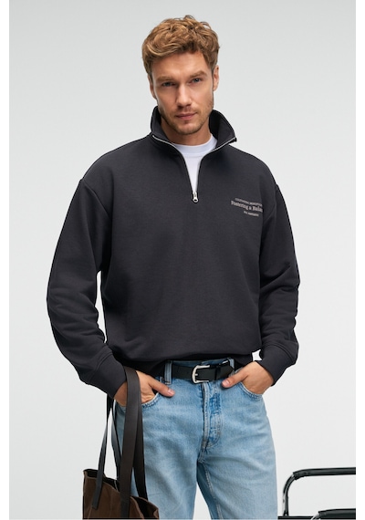Grımelange BRAM Erkek %100 Pamuk Dik Yakalı Yarım Fermuarlı Baskılı Antrasit Sweatshirt Grımelange BRAM Erkek %100 Pamuk Dik Yakalı Yarım Fermuarlı Baskılı Antrasit Sweatshirt