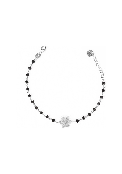 Zirkon Taşlı Pırlanta Montür Gümüş Rengi Altın Kaplama Siyah Rosary Papatya Gümüş Bileklik Gümüş - Rose Gold