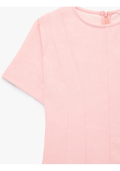 Koton Slim Fit Kısa Kollu Bisiklet Yaka Volümlü Mini Kloş Elbise Pembe 6sak80326ek Gül