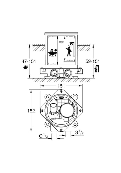 Grohe Ayaklı Yerden Banyo Duş Ve  Küvet Bataryaları Için Montaj S