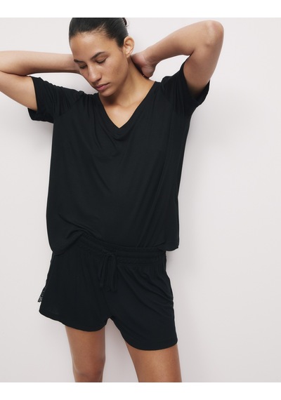 Marks & Spencer Dantel Detaylı Pijama Üstü T37003638T Siyah