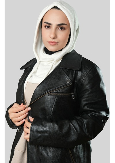 Hürrem Bone Krem Bağcıklı Peluş Salaş Balaklava Boyunluklu Bere Jakar Düz 2328 40 Krem