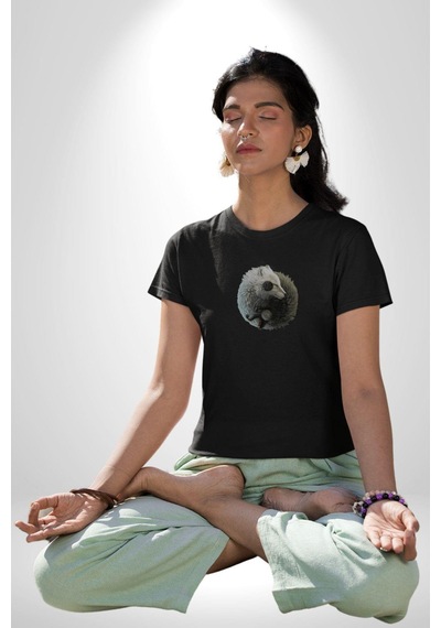 Yin İle Yang Siyah Siyah Kurt Unisex Unisex Siyah Organik Baskılı T-shirt Penye Yüksek Kalite Siyah