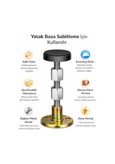 2'li Yatak Başlık Sabitleyici Baza Duvar Ses Önleyici Aparat 6,4-8,5 cm 2 Vidalı -