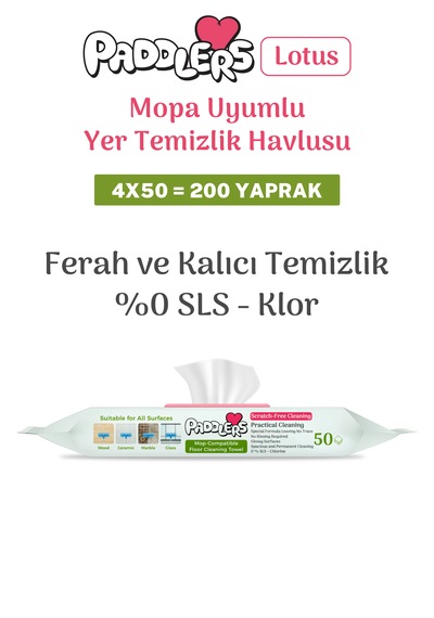 Easy Clean Lotus Çiçeği Kokulu Mopa Uyumlu Yer Temizlik Havlusu 4x50 200 Yaprak beyaz