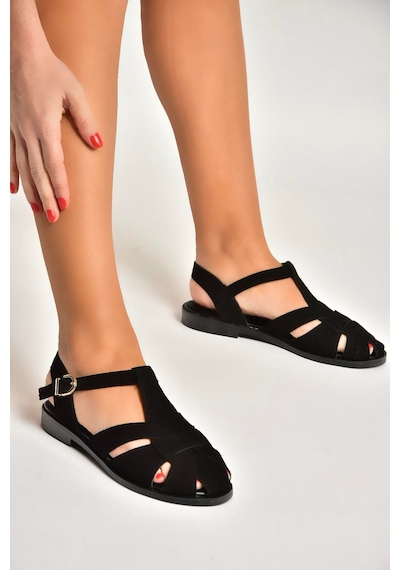 Fox Shoes Y250303002 Siyah Süet Kadın Sandalet Siyah