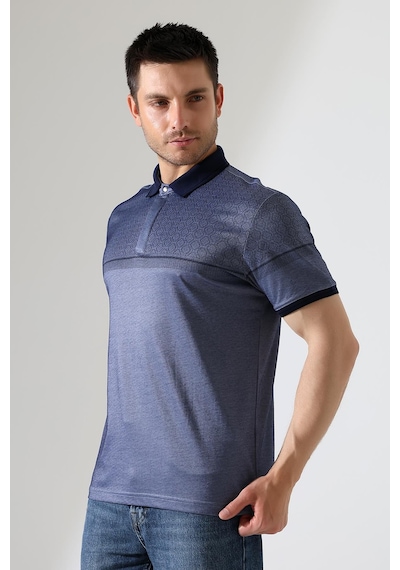Rıbana Classıc Fermuar Detaylı Desenli Pamuklu Polo Yaka T-shirt Füme