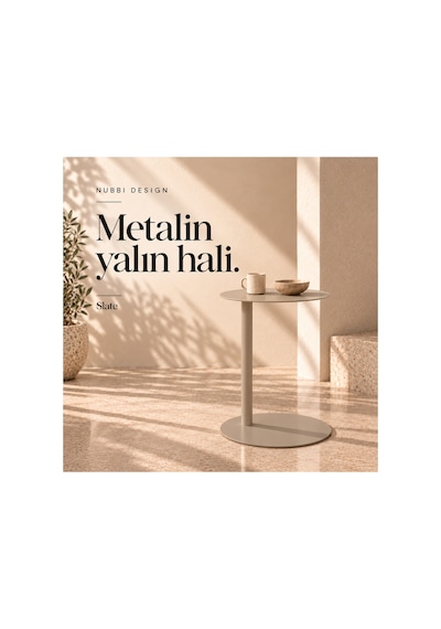 Slate Metal C Sehpa Modern Tasarım Elips Tablalı Minimalist Koltuk Yanı Sehpa Bej - 935314037 Bej
