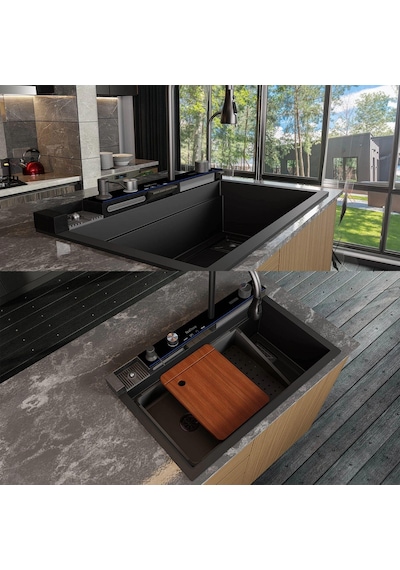 Real Stone Victoria Granit Akıllı Eviye Seti 75.5 x 47 CM Siyah