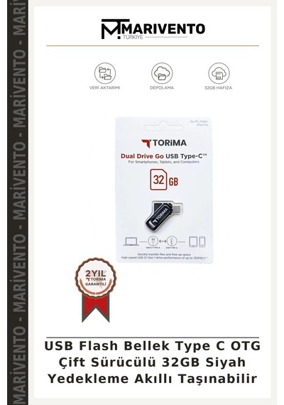 Usb Flash Bellek Type C Otg Çift Sürücülü 32gb Siyah Yedekleme Akıllı Taşınabilir