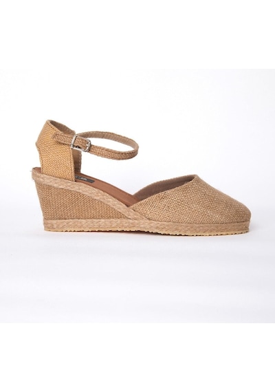 Star Tombis Gerçek Elişi Hasır Rengi Topuğu Açık Keten Espadril Dolgu Topuk Handmade Hasır