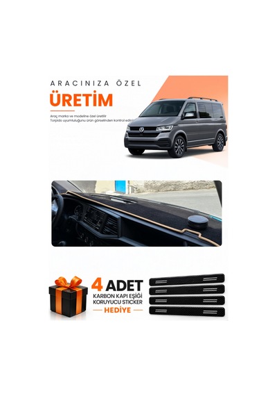 Volkswagen Transporter T7 2021-2024 Uyumlu Torpido Koruma Örtüsü Oto Kılıfı - Siyah Bej