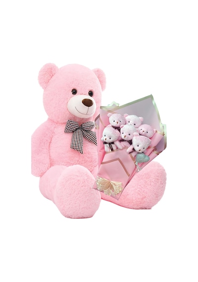 Sevimli 90 Cm Peluş Ayı İle Pembe Konsept Romantik Peluş Ayıcık Buketi Pembe