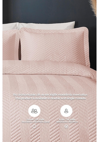 Evlen Home Ross %100 Pamuk Tek Kişilik Yatak Örtüsü Pike Takımı Kapitone Çizgili Günlük Yıkanabilir Pudra Pudra
