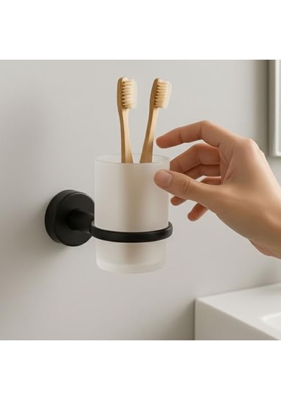 Tr Diş Fırçalık Plastik Hazneli Banyo Wc Duvara Monte Vidalı Dübel Dahil Siyah Tekli Aksesuar Diğer