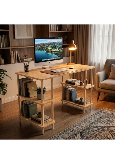Kitaplıklı Bilgisayar Masası Raflı Geniş Çalışma Masası Modern Dekoratif Ofis Mobilyası Safirmeşe Kitaplıklı Bilgisayar Masası Raflı Geniş Çalışma Masası Modern Dekoratif Ofis Mobilyası Safirmeşe